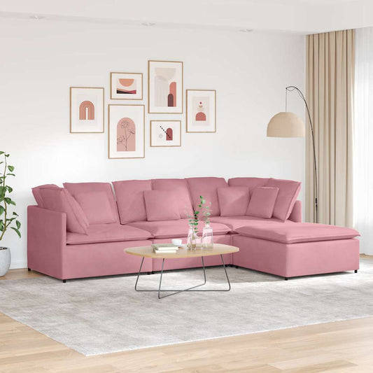 Modulares Sofa mit Fußhocker Kissen Samt Rosa