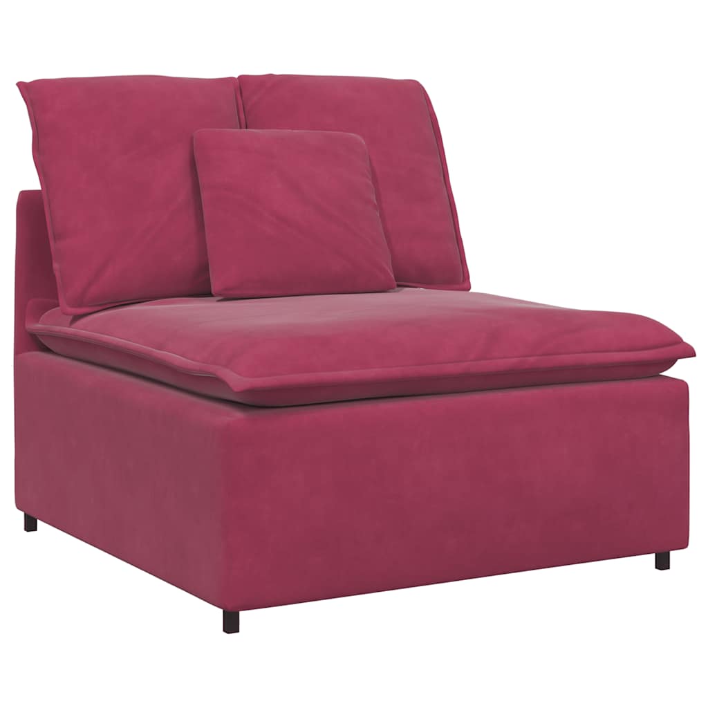 Modulares Sofa mit Fußhocker Kissen Samt Weinrot