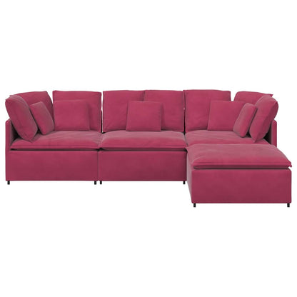 Modulares Sofa mit Fußhocker Kissen Samt Weinrot