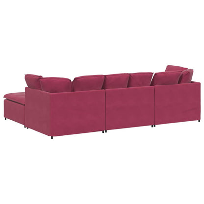 Modulares Sofa mit Fußhocker Kissen Samt Weinrot