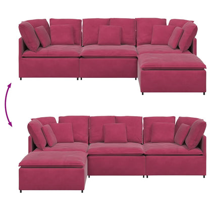 Modulares Sofa mit Fußhocker Kissen Samt Weinrot