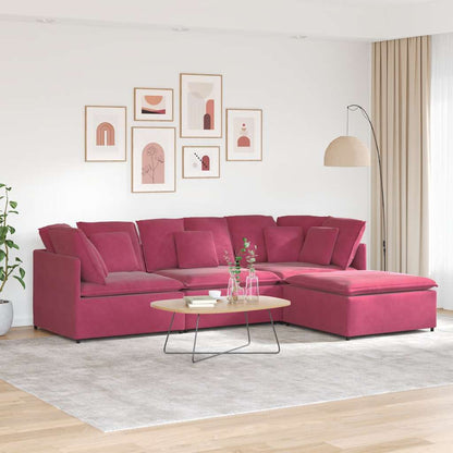 Modulares Sofa mit Fußhocker Kissen Samt Weinrot