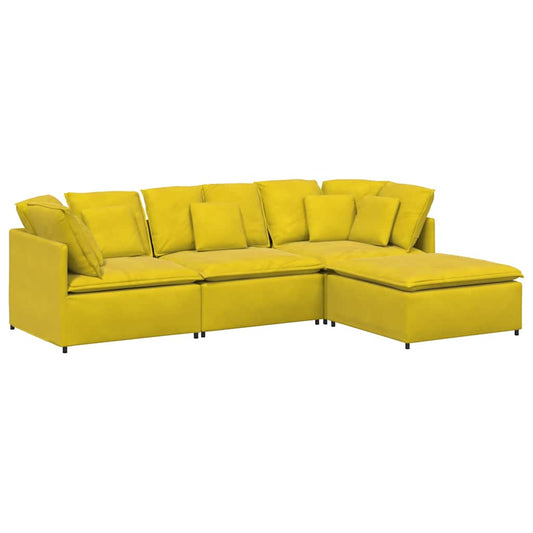 Modulares Sofa mit Fußhocker Kissen Samt Gelb