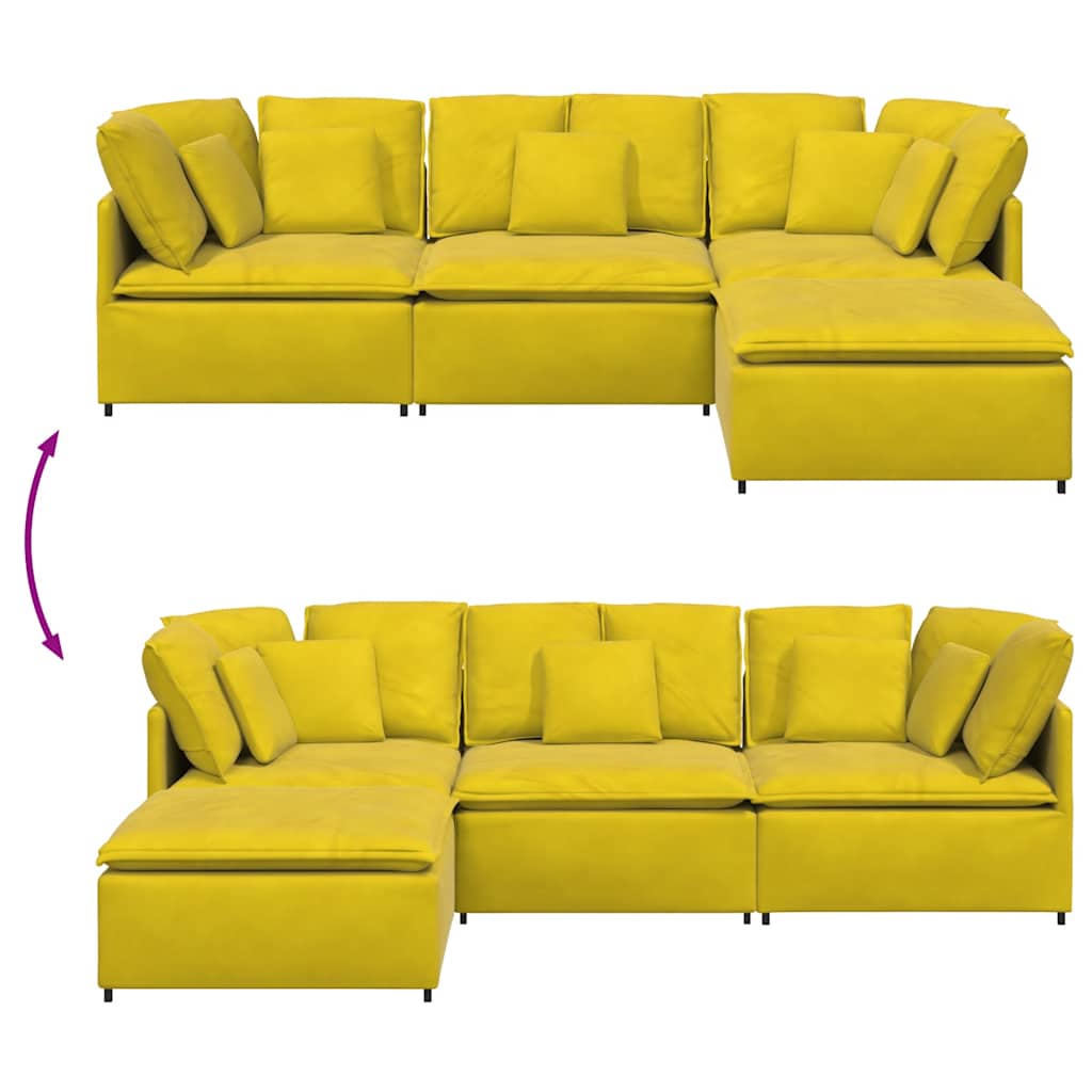 Modulares Sofa mit Fußhocker Kissen Samt Gelb