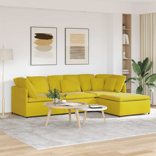 Modulares Sofa mit Fußhocker Kissen Samt Gelb