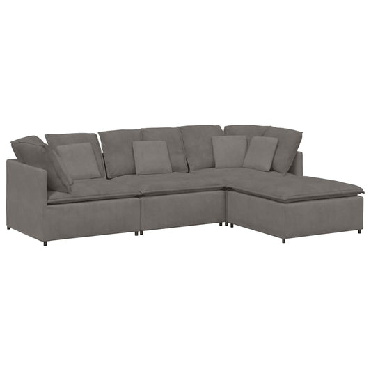Modulares Sofa mit Fußhocker Kissen Cordstoff Hellgrau