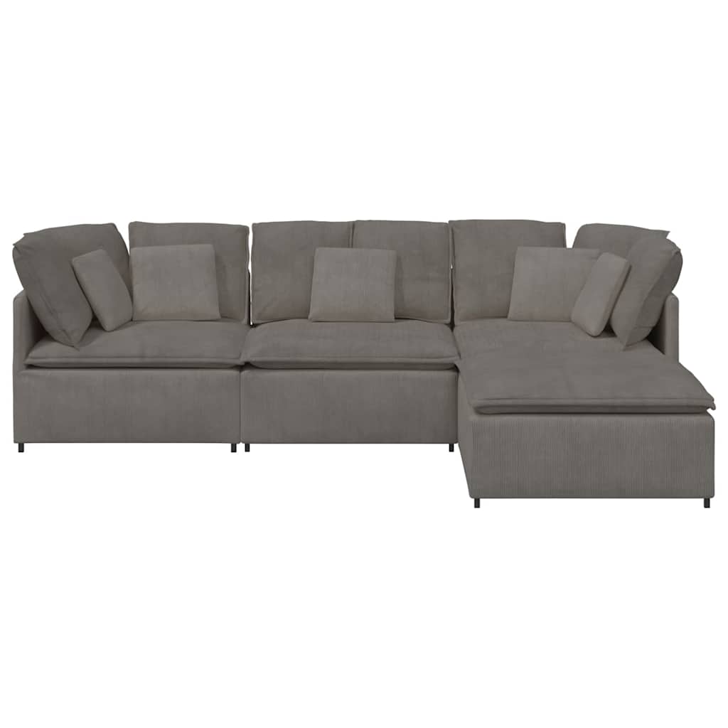 Modulares Sofa mit Fußhocker Kissen Cordstoff Hellgrau