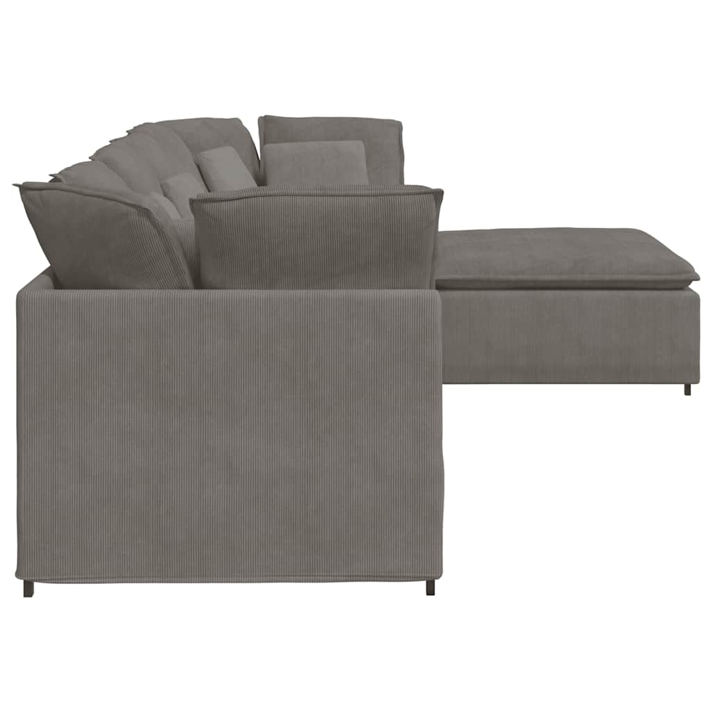 Modulares Sofa mit Fußhocker Kissen Cordstoff Hellgrau
