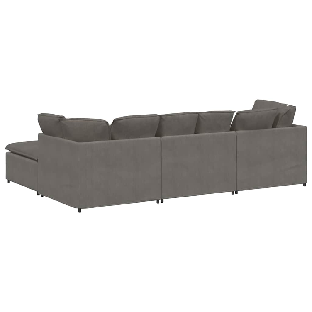 Modulares Sofa mit Fußhocker Kissen Cordstoff Hellgrau