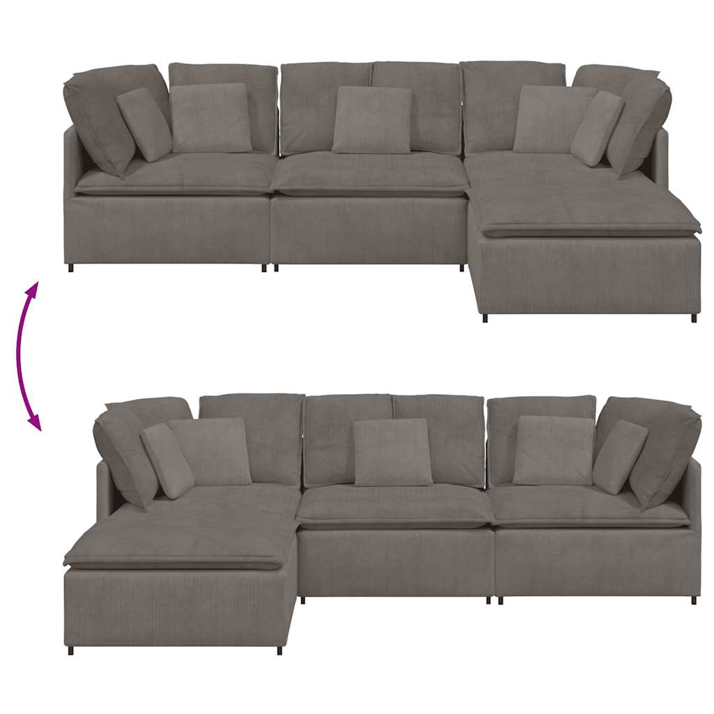Modulares Sofa mit Fußhocker Kissen Cordstoff Hellgrau