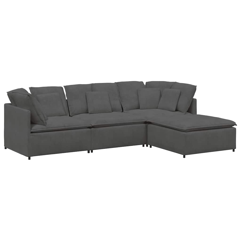 Modulares Sofa mit Fußhocker Kissen Cordstoff Dunkelgrau