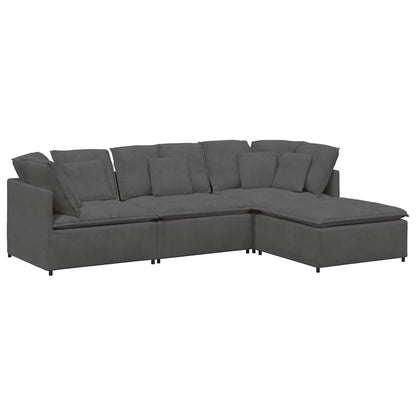 Modulares Sofa mit Fußhocker Kissen Cordstoff Dunkelgrau