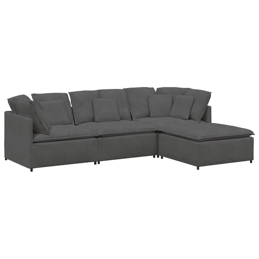Modulares Sofa mit Fußhocker Kissen Cordstoff Dunkelgrau