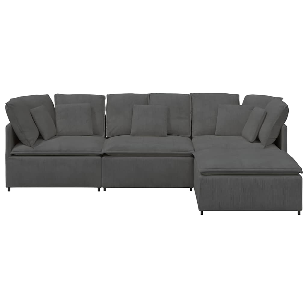 Modulares Sofa mit Fußhocker Kissen Cordstoff Dunkelgrau
