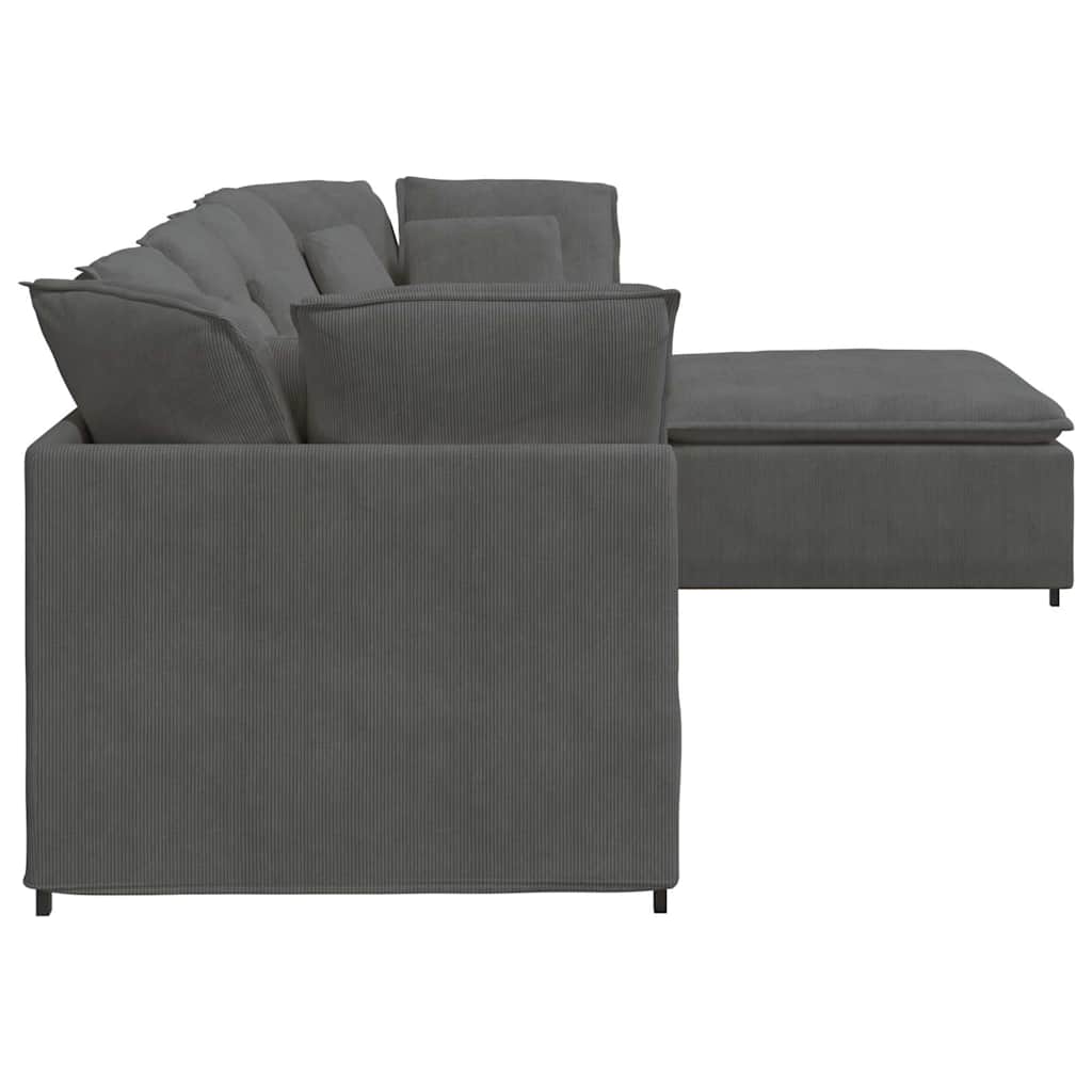 Modulares Sofa mit Fußhocker Kissen Cordstoff Dunkelgrau