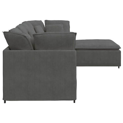 Modulares Sofa mit Fußhocker Kissen Cordstoff Dunkelgrau