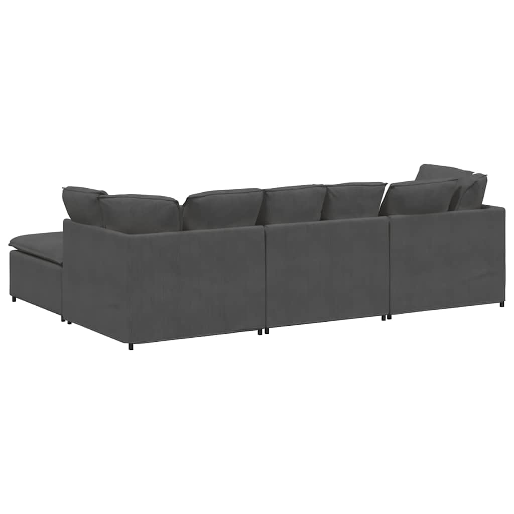 Modulares Sofa mit Fußhocker Kissen Cordstoff Dunkelgrau