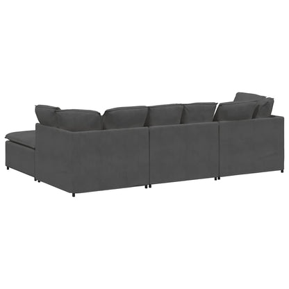 Modulares Sofa mit Fußhocker Kissen Cordstoff Dunkelgrau