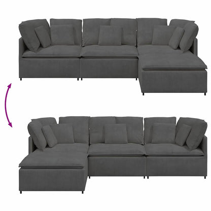 Modulares Sofa mit Fußhocker Kissen Cordstoff Dunkelgrau