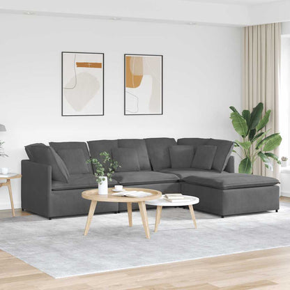 Modulares Sofa mit Fußhocker Kissen Cordstoff Dunkelgrau