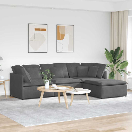 Modulares Sofa mit Fußhocker Kissen Cordstoff Dunkelgrau