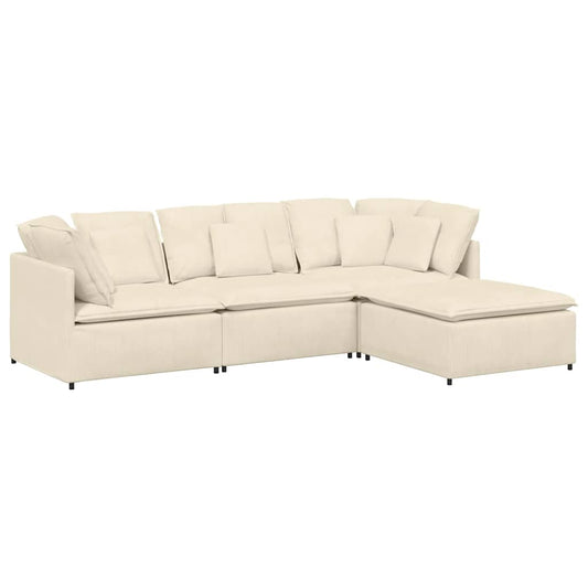Modulares Sofa mit Fußhocker Kissen Cordstoff Creme