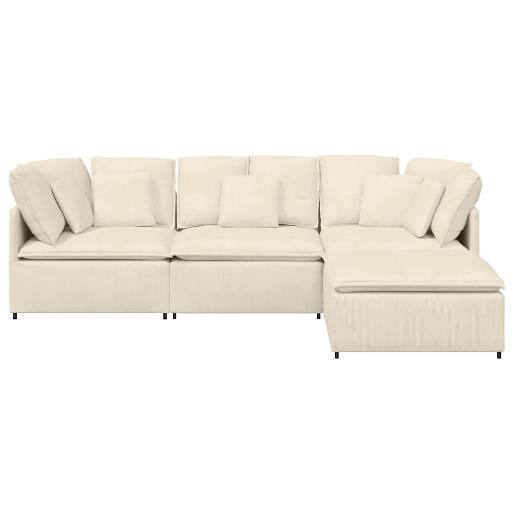 Modulares Sofa mit Fußhocker Kissen Cordstoff Creme