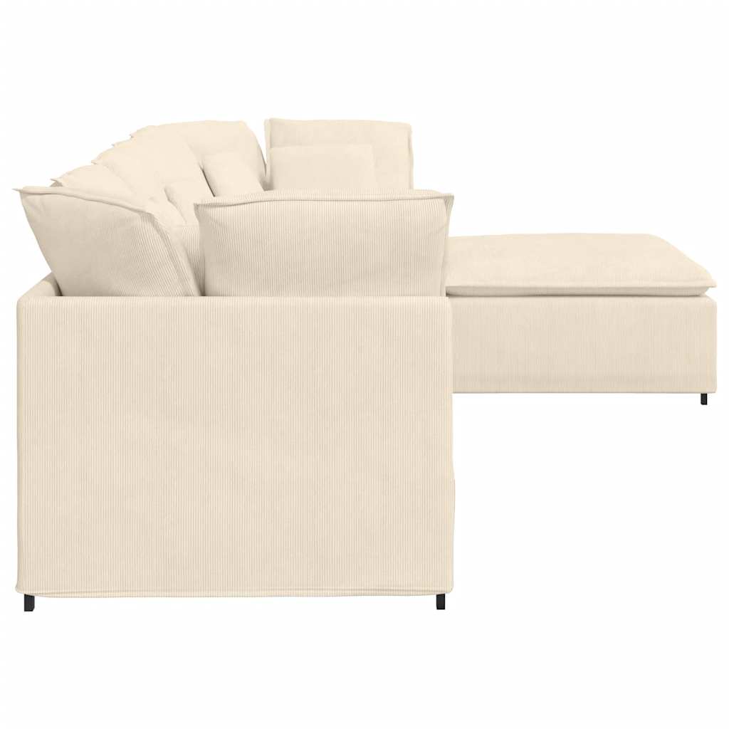 Modulares Sofa mit Fußhocker Kissen Cordstoff Creme