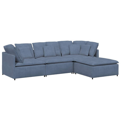 Modulares Sofa mit Fußhocker Kissen Cordstoff Blau