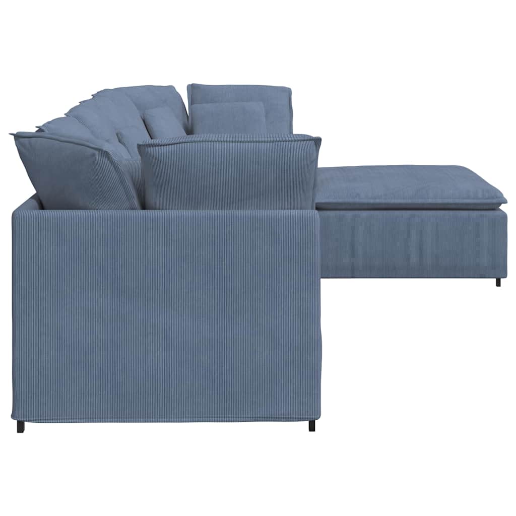 Modulares Sofa mit Fußhocker Kissen Cordstoff Blau