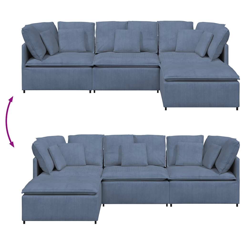 Modulares Sofa mit Fußhocker Kissen Cordstoff Blau