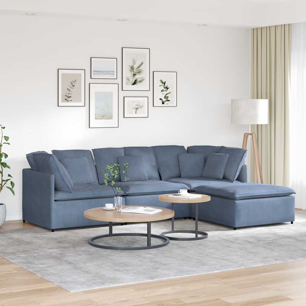 Modulares Sofa mit Fußhocker Kissen Cordstoff Blau