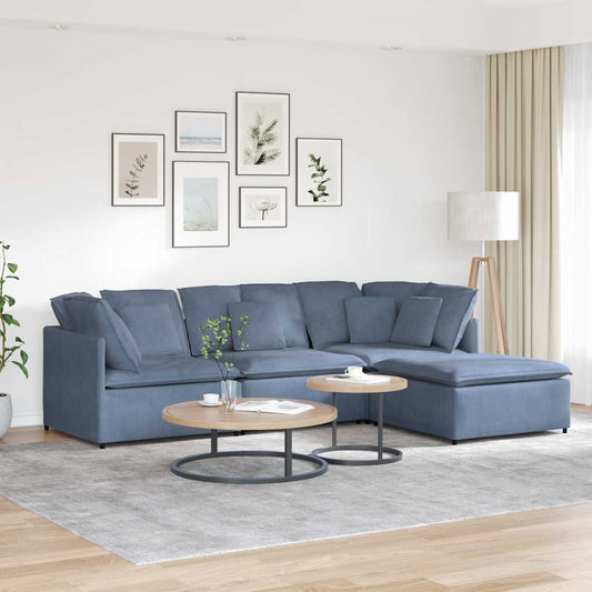 Modulares Sofa mit Fußhocker Kissen Cordstoff Blau