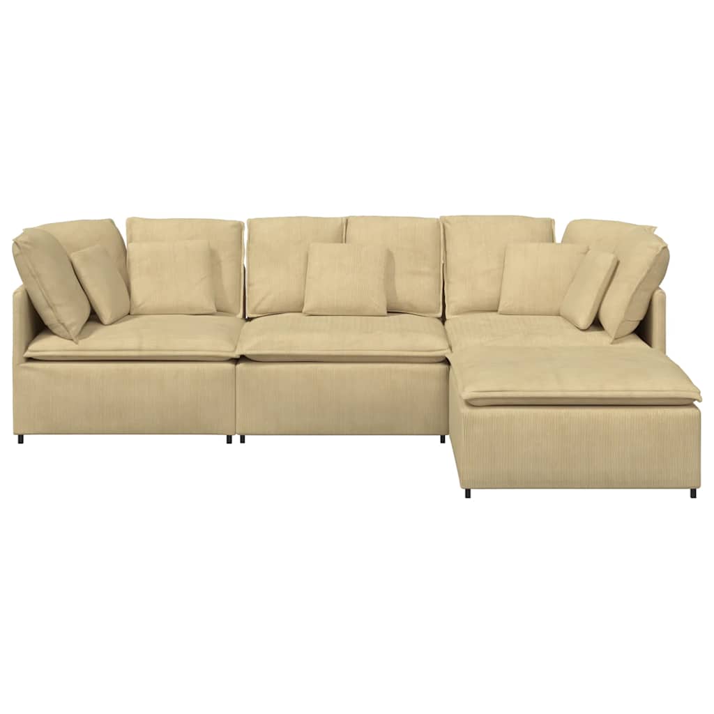 Modulares Sofa mit Fußhocker Kissen Cordstoff Graugrün