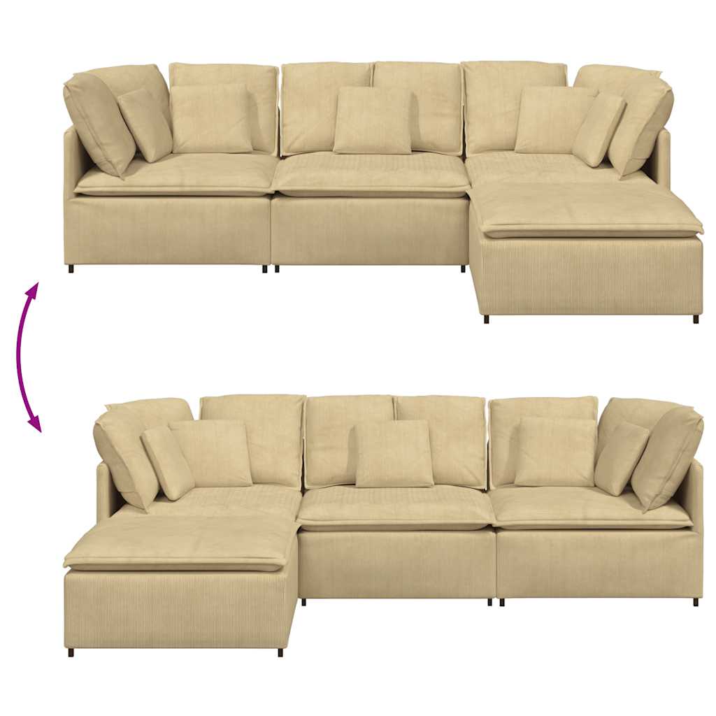 Modulares Sofa mit Fußhocker Kissen Cordstoff Graugrün