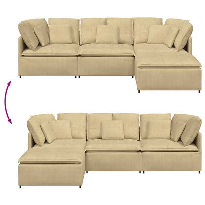 Modulares Sofa mit Fußhocker Kissen Cordstoff Graugrün