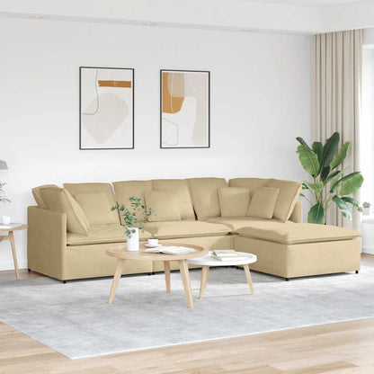 Modulares Sofa mit Fußhocker Kissen Cordstoff Graugrün
