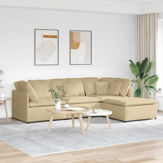 Modulares Sofa mit Fußhocker Kissen Cordstoff Graugrün