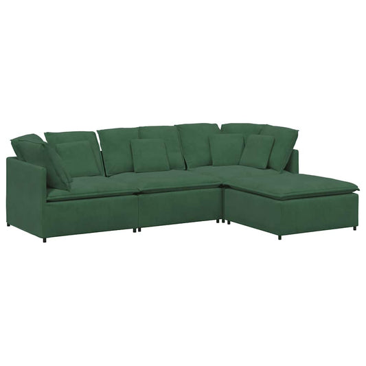 Modulares Sofa mit Fußhocker Kissen Cordstoff Dunkelgrün