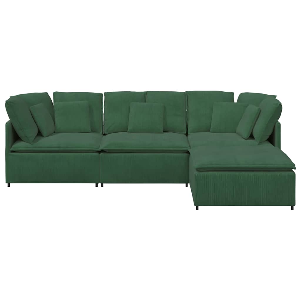 Modulares Sofa mit Fußhocker Kissen Cordstoff Dunkelgrün