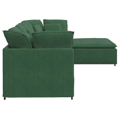 Modulares Sofa mit Fußhocker Kissen Cordstoff Dunkelgrün