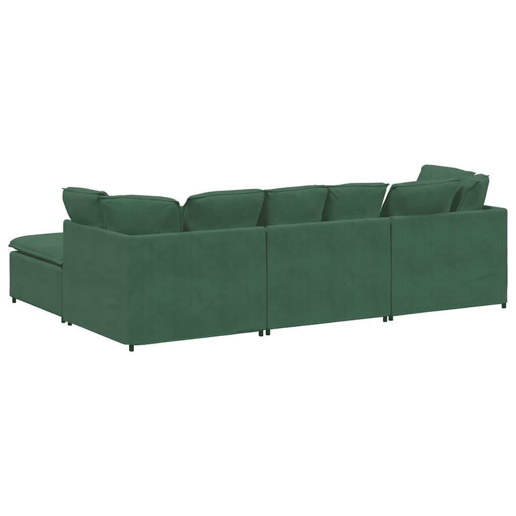 Modulares Sofa mit Fußhocker Kissen Cordstoff Dunkelgrün