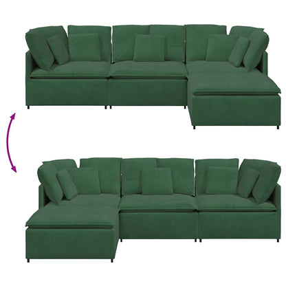 Modulares Sofa mit Fußhocker Kissen Cordstoff Dunkelgrün
