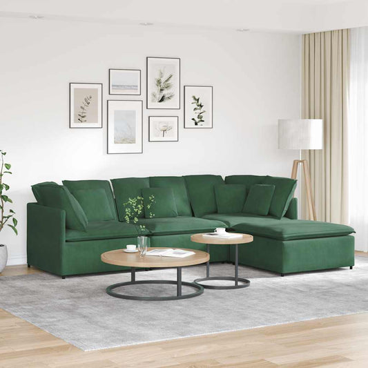 Modulares Sofa mit Fußhocker Kissen Cordstoff Dunkelgrün