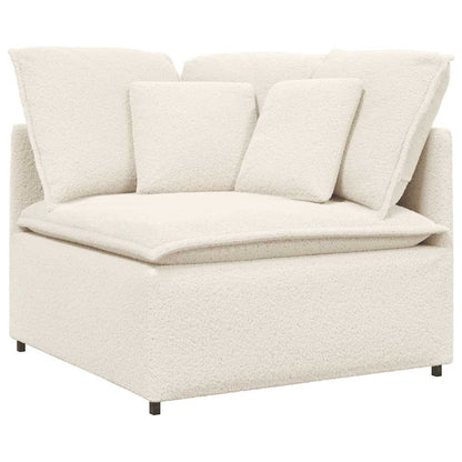 Modulares Sofa mit Hocker Kissen Stoff in Lammwolloptik Creme