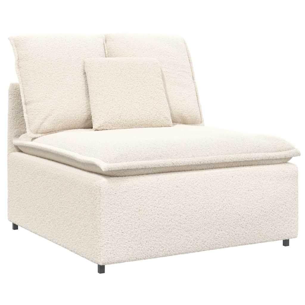 Modulares Sofa mit Hocker Kissen Stoff in Lammwolloptik Creme