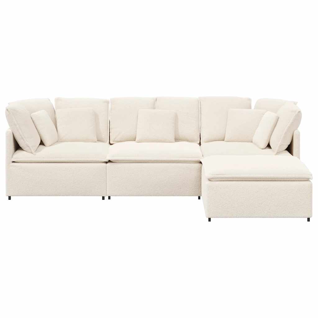 Modulares Sofa mit Hocker Kissen Stoff in Lammwolloptik Creme