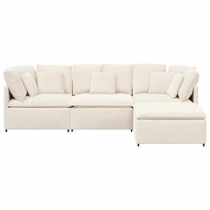 Modulares Sofa mit Hocker Kissen Stoff in Lammwolloptik Creme