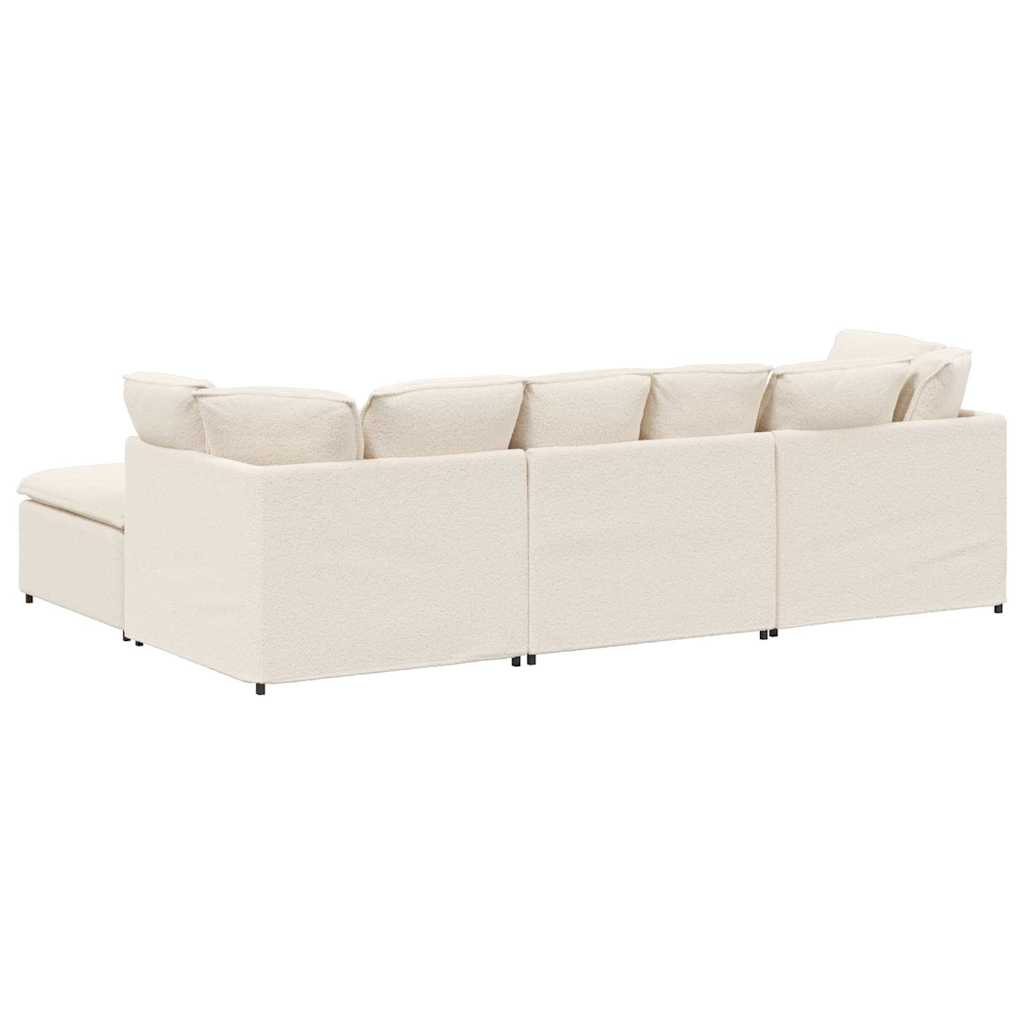 Modulares Sofa mit Hocker Kissen Stoff in Lammwolloptik Creme