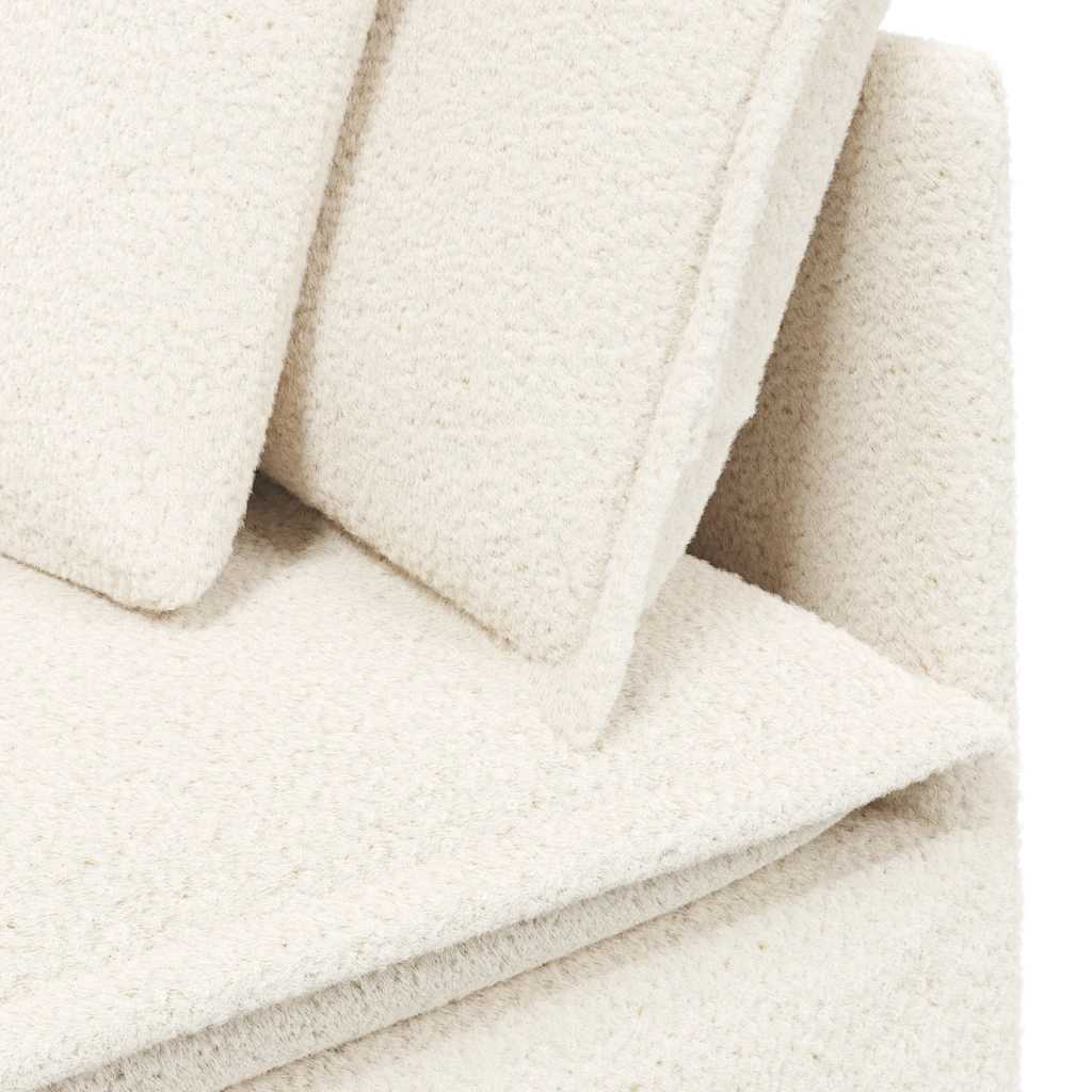 Modulares Sofa mit Hocker Kissen Stoff in Lammwolloptik Creme